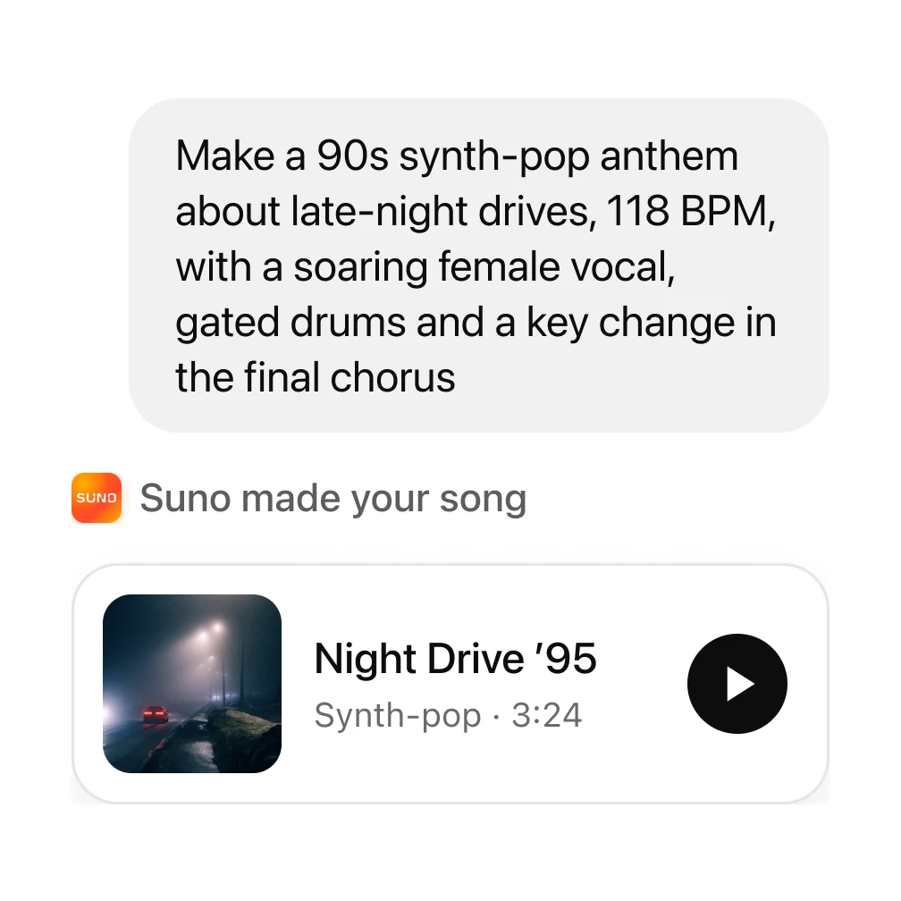 A chat prompt for a 90s synth-pop anthem, and the song Suno made: Night Drive ’95